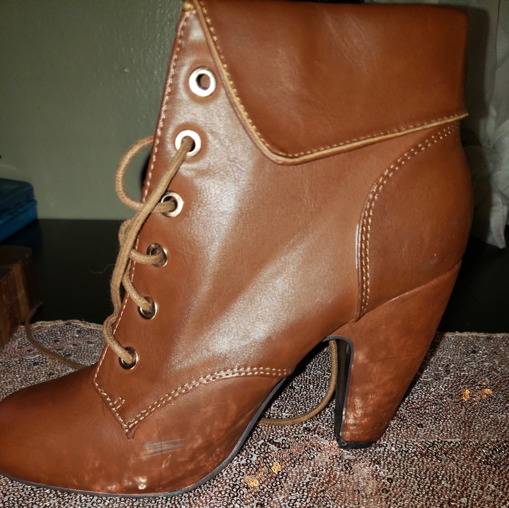 Brown leather booties